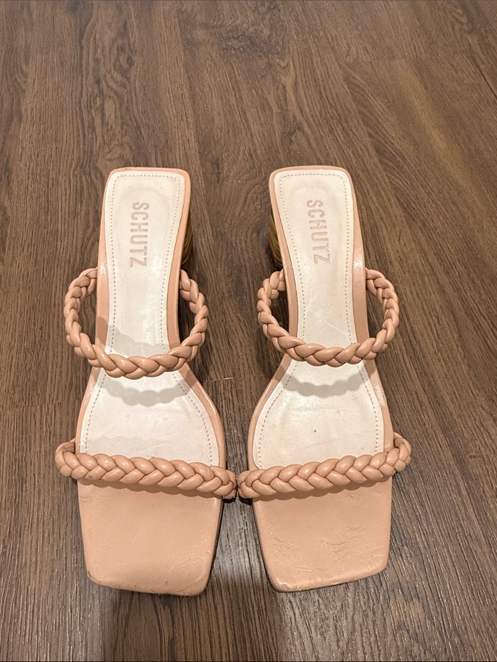 SCHUTZ Blush Braided Double-Strap Slide Heels